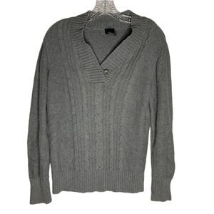 Faded Glory Gray Cable Knit Long Sleeve Cotton Button Closure Pullover Sweater L